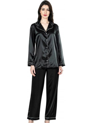 İlk El Grup Ieg™ Siyah Ikili Saten Gecelik Pijama Takımı 7647