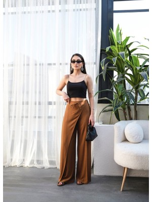 Livizmir Moda Keten Önü Çapraz Parçali Lasti̇kli̇ ve Bağcikli Geni̇ş Paça Pantolon