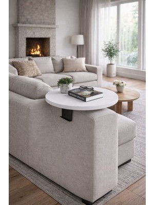 Mobilyacın Yan Sehpa Ayarlanabilir Tepsi Dekoratif Modern Tepsi Beyaz