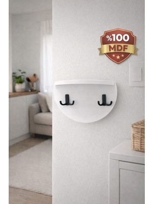 Mobilyacın 2 Askılıklı Duvar Rafı -Anahtarlık-Yarım Bölmeli