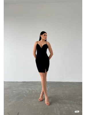 Livizmir Moda Kadın Dalgıç Krep Kumaş Askılı Mini Elbise