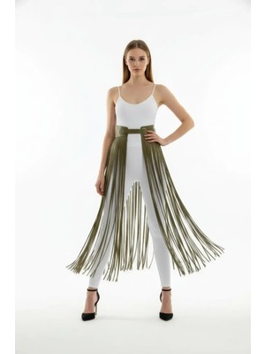 İlk El Grup Ieg™ Haki Etek Uzun Püsküllü Yüksek Bel Etek - BRF1003