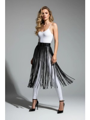 İlk El Grup Ieg™ Siyah Etek Deri Uzun Ince Şerit Detaylı Etek - BRF1090