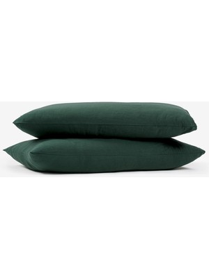 Barine Yıkanmış Keten Yastık Kılıfı 2'li Set Yeşil