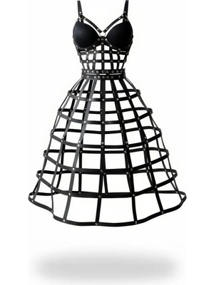 İlk El Grup Ieg™ Siyah Kadın Etek Deri Kafes Yapılı Zımba Detaylı Etek - BRF1013