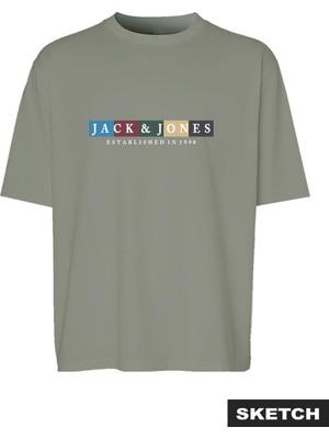 Jack & Jones Erkek Gögüs Logo Baskili Bisiklet Yaka Tisört - Nantucket