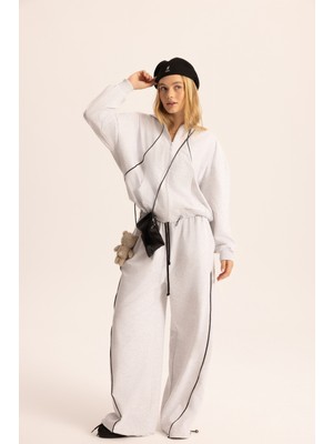 Mai Tyon Şerit Detay Karmelanj Kapüşonlu Crop Eşofman Takım