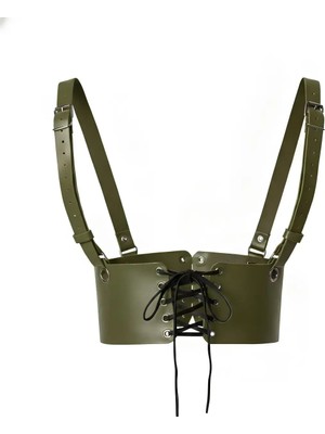 İlk El Grup Ieg™ Haki Kadın Kemer Bağcıklı Korse Tipi Geniş Bel Aksesuarı - BRF1429