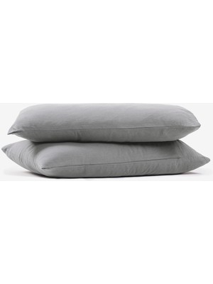 Barine Yıkanmış Keten Yastık Kılıfı 2'li Set Gri