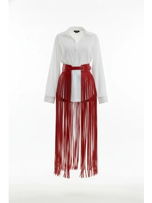 İlk El Grup Ieg™ Kırmızı Etek Deri Püsküllü Uzun Maksi Kemerli - BRF1003