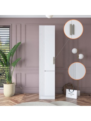 Rani BA182 Membran Kapaklı Gardırop 5 Raflı Tek Kapaklı Elbise Dolabı Beyaz