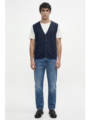 Sementa Klasik V Yaka Triko Yelek - Lacivert - Bordo