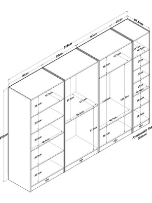 Rani BA185 Membran Kapaklı Gardırop 12 Raflı 3 Askılı 7 Kapaklı Elbise Dolabı Beyaz