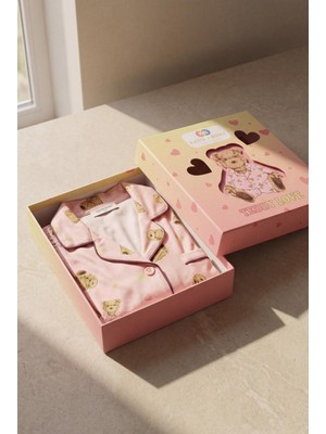 Kız Çocuk Teddy Desenli 3D Kutulu Pijama Takımı