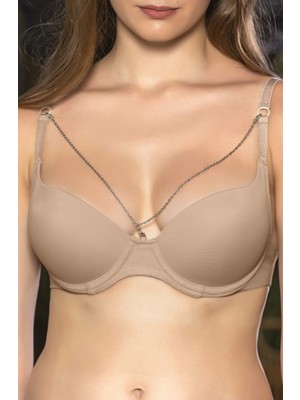 İlk El Grup Ieg™ Günlük Kullanıma Uygun Ten Zincir Aksesuarlı Yarım Push-Up Sütyen,destekli, Düşük De