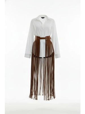 İlk El Grup Ieg™ Taba Etek Uzun Püsküllü Suni Deri Etek - BRF1003