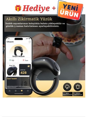 Weslamic Akıllı Zikirmatik Yüzük (Fatih) Namaz Hatırlatıcı - Saat Gösterici - Siyah