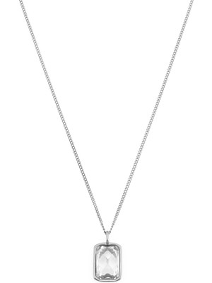 Gümüş Kaplama Çelik Beyaz Zirkon Taşlı Kolye