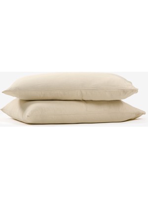 Barine Yıkanmış Keten Yastık Kılıfı 2'li Set Bej