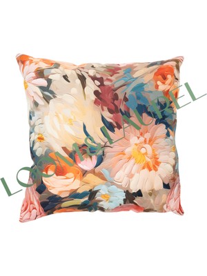 Loom & Laurel İçi Dolu Krep Örgü Üzerine Dijital Baskılı Kırlent 45x43 cm | Pembe Ağırlıklı Çiçekli Dekoratif Yastık