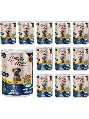 Hype Store How Meow Yavru Köpek Tavuklu ve Jöleli Konserve Mama 400 gr x 12 Adet
