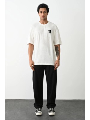 İlk El Grup Ieg™ Bisiklet Yaka Baskılı Oversize T-Shirt - Beyaz