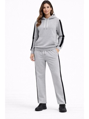 İlk El Grup Ieg™ Yandan Şeritli Eşofman Takım Kapüşonlu Sweatshirt Boru Paça Alt, Oversize 3 Iplik Pamuk