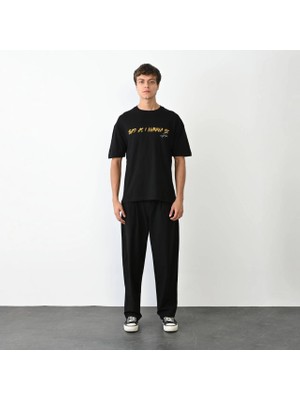 İlk El Grup Ieg™ Bisiklet Yaka Baskılı Oversize T-Shirt - Siyah