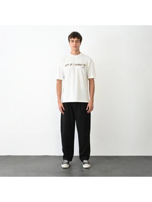 İlk El Grup Ieg™ Bisiklet Yaka Baskılı Oversize T-Shirt - Beyaz