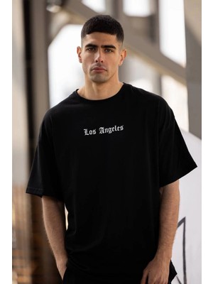 İlk El Grup Ieg™ Bisiklet Yaka Baskılı Oversize T-Shirt - Siyah