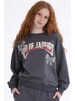 Haykids Kız Çocuk Yazı Baskılı Oversize Bol Paça Alt Üst Eşofman Takımı 6-7-8-9-10 Yaş