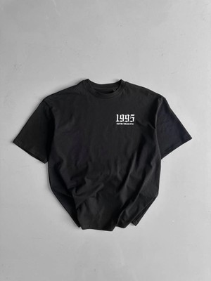 İlk El Grup Ieg™ 20/1 Penye Compack Baskılı Oversize Bisiklet Yaka Kısa Kol Yazlık T-Shirt - Siyah