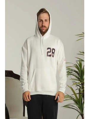 İlk El Grup Ieg™ Sırt Baskılı Oversize Üç Iplik Kapüşonlu Sweatshirt - Beyaz