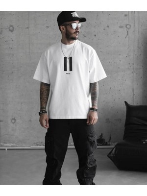 İlk El Grup Ieg™ Bisiklet Yaka Baskılı Oversize T-Shirt - Beyaz