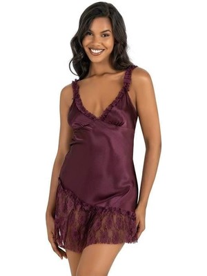 İlk El Grup Ieg™  Mürdüm Kısa Saten Gecelik 8238