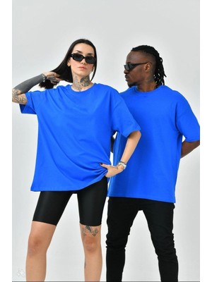 İlk El Grup Ieg™ Basic Bisiklet Yaka Oversize T-Shirt - Mavi