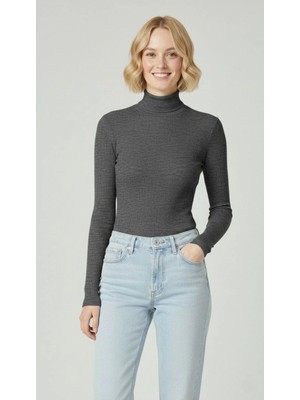 İlk El Grup Ieg™ Tam Boğazlı Fitilli Likrali Kaşkorse Badi Ince Uzun Kollu Kazak - Antrasit