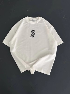 İlk El Grup Ieg™ Baskılı Oversize Bisiklet Yaka T-Shirt - Beyaz