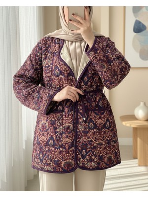 Modamorfo Çift Cepli Çıtçıt Düğmeli Astarlı Kapitone Ceket -Mor