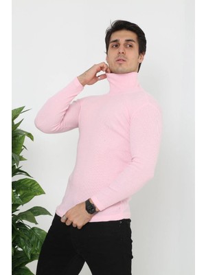 İlk El Grup Ieg™ Erkek Kaşkorse Boğazlı Full Likralı Fitilli Body Kazak - Toz Pembe