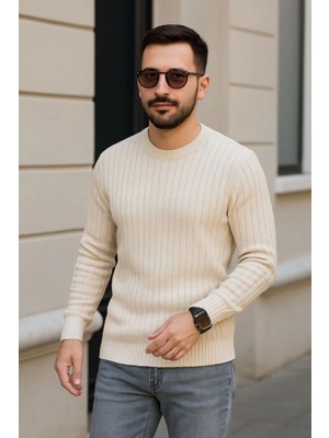 İlk El Grup Ieg™ Bisiklet Yuvarlak Yaka Triko Kazak Pamuklu Kalın Fitilli Dokuma, Regular Fit Uzun Kollu Kı�