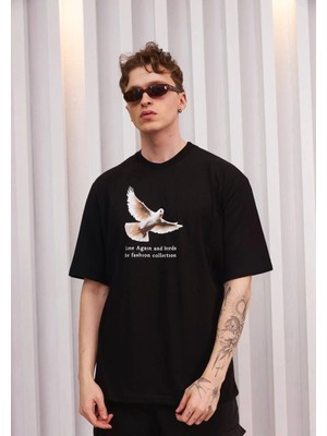 İlk El Grup Ieg™ Bisiklet Yaka Baskılı Oversize T-Shirt - Siyah