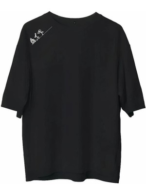 İlk El Grup Ieg™ Bisiklet Yaka Baskılı Oversize T-Shirt - Siyah