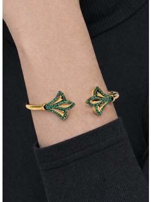 Kızılay Kuyumcusu 22 Ayar Altın Yeşil Taş İşlemeli Kelepçe Bilezik 13.84 gr KLP2248