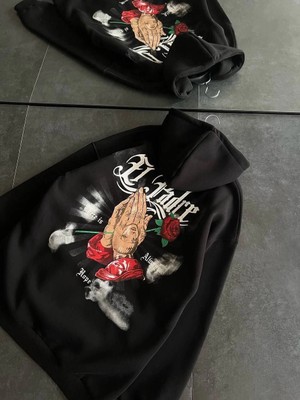 İlk El Grup Ieg™ Üç Iplik Penye Uzun Kol Kapşonlu Baskılı Sweatshirt - Siyah