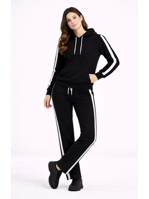 İlk El Grup Ieg™ Yandan Şeritli Eşofman Takım Kapüşonlu Sweatshirt Boru Paça Alt, Oversize 3 Iplik Pamuk