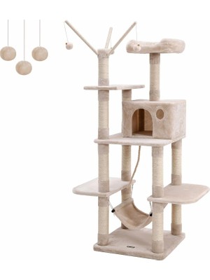 Hype Store Feandrea Xxl Tırmanma Ağacı, Hamaklı Sağlam Tırmalama Direği, Mağara, Oyun Sisal, 154 Cm, Duman Gris