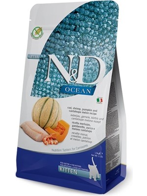 Hype Store N&d Ocean Kuru Kedi Maması, Morina Balığı, Karides, Balkabağı ve Kavunlu, Yavru Kedi, 1.5 kg