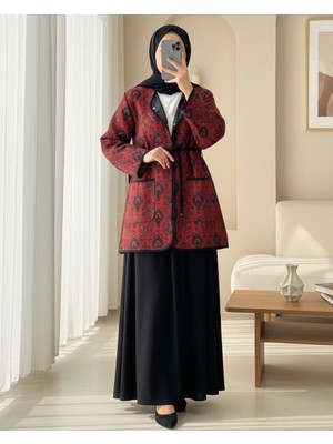 Modamorfo Çift Cepli Çıtçıt Düğmeli Astarlı Kapitone  Ceket -Bordo