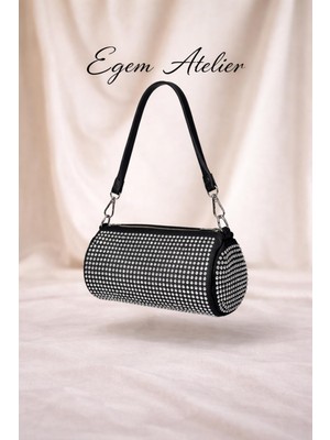 Egem Atelier Taşlı Zincirli Seri Silindir Kadın Çantası